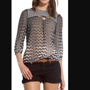 Madewell Sheer Silk Black Abstract Peasant Blouse XS